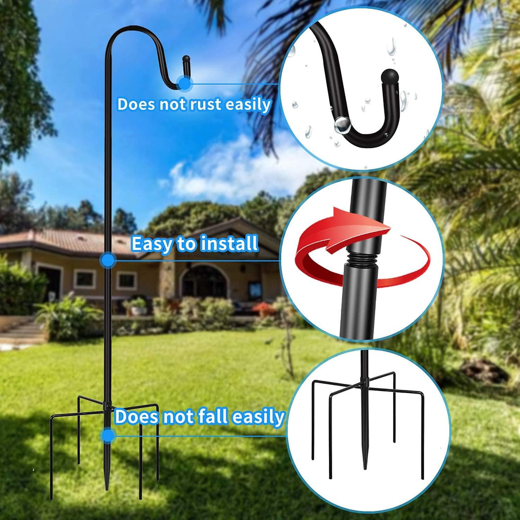 Shepherd Hooks 2 Pack - 48 Inches High 1/2 Inch Thick Adjustable Rust Resistant Shepards Hooks for Outdoor Solar