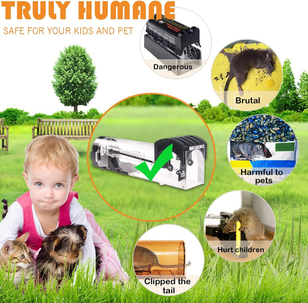 Humane Mouse Traps, 12 inches Enlarged No Kill Rat Live Traps for Chipmunks, Reusable Catch and Release Mice, Pet and