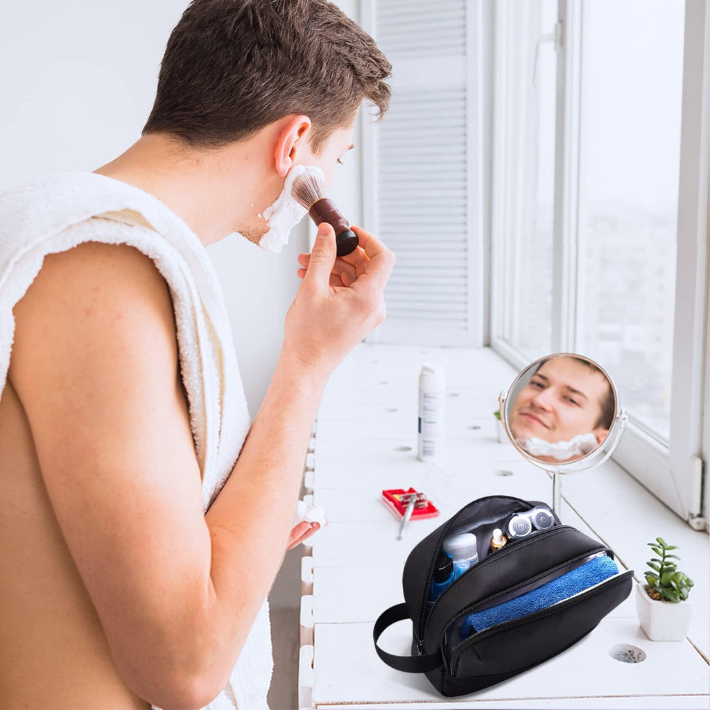 Travel Toiletry Bag for Men, Dopp Kit Water Resistant Shaving Bag for Toiletries Accessories, Black-Medium