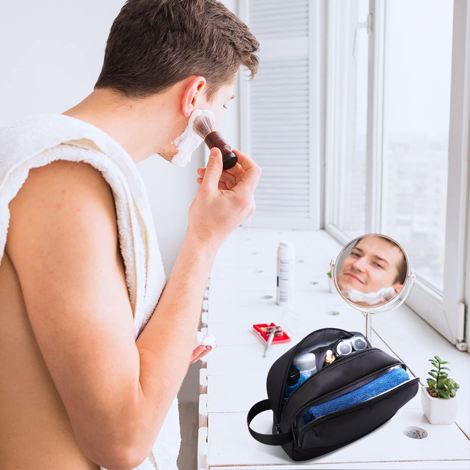 Travel Toiletry Bag for Men, Dopp Kit Water Resistant Shaving Bag for Toiletries Accessories, Black-Medium