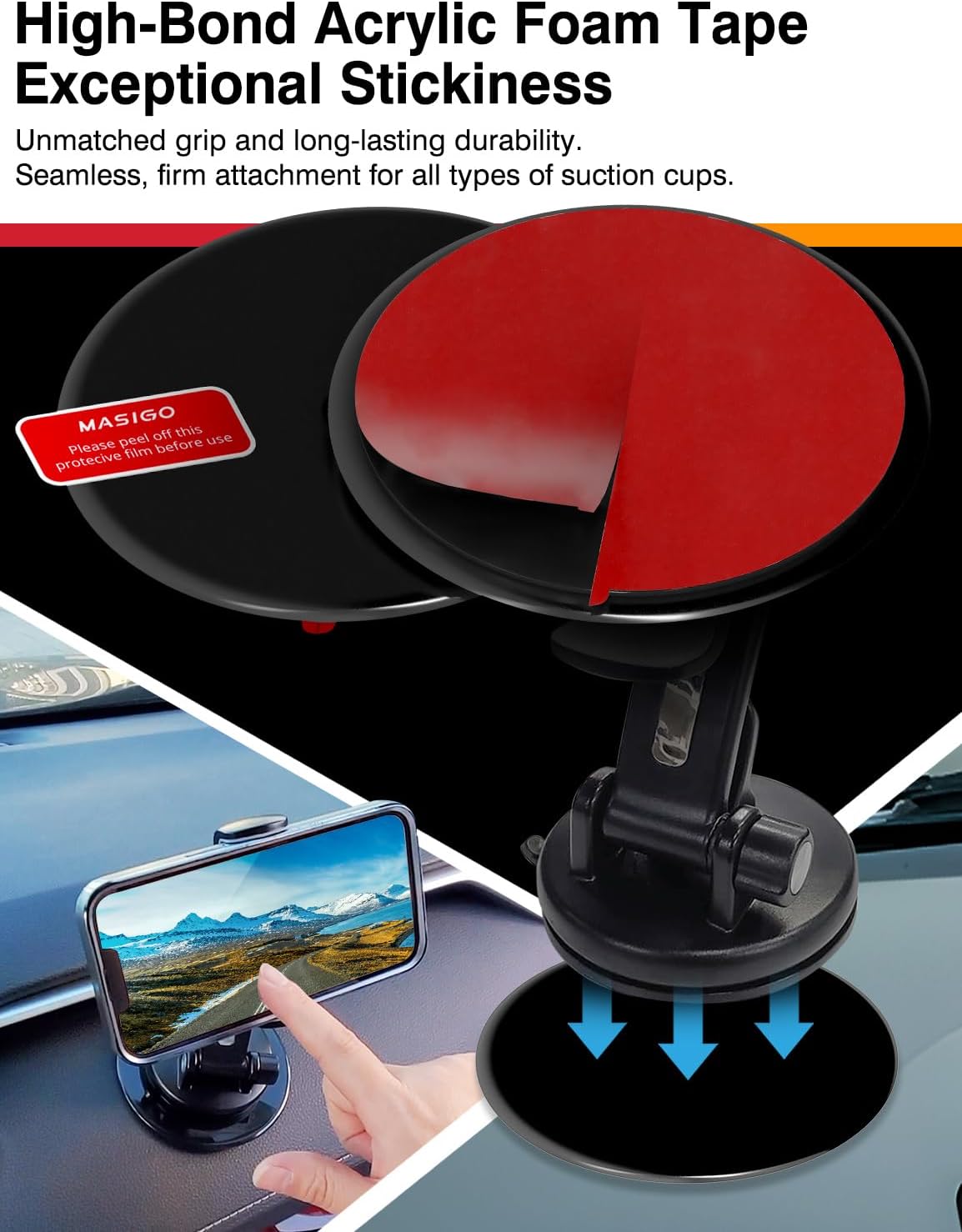 Adhesive Dashboard Mounting Disk Set for Suction Cup Car Mounts – 3.74" (95mm) Wide – Secure Hold for Phone Holders