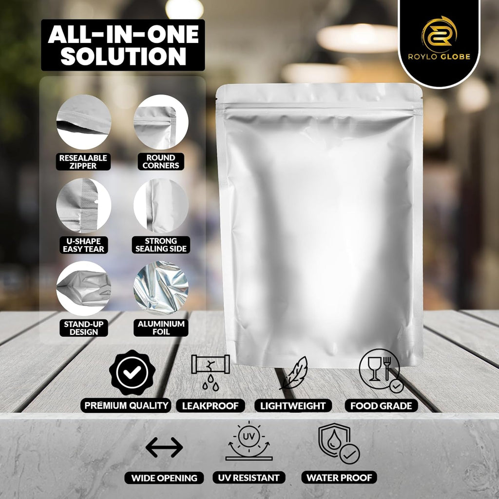 160 Mylar Bags with 160 Oxygen Absorbers-196 Labels & Stand-Up Reusable | 4 Sizes Smell Proof Airtight Resealable