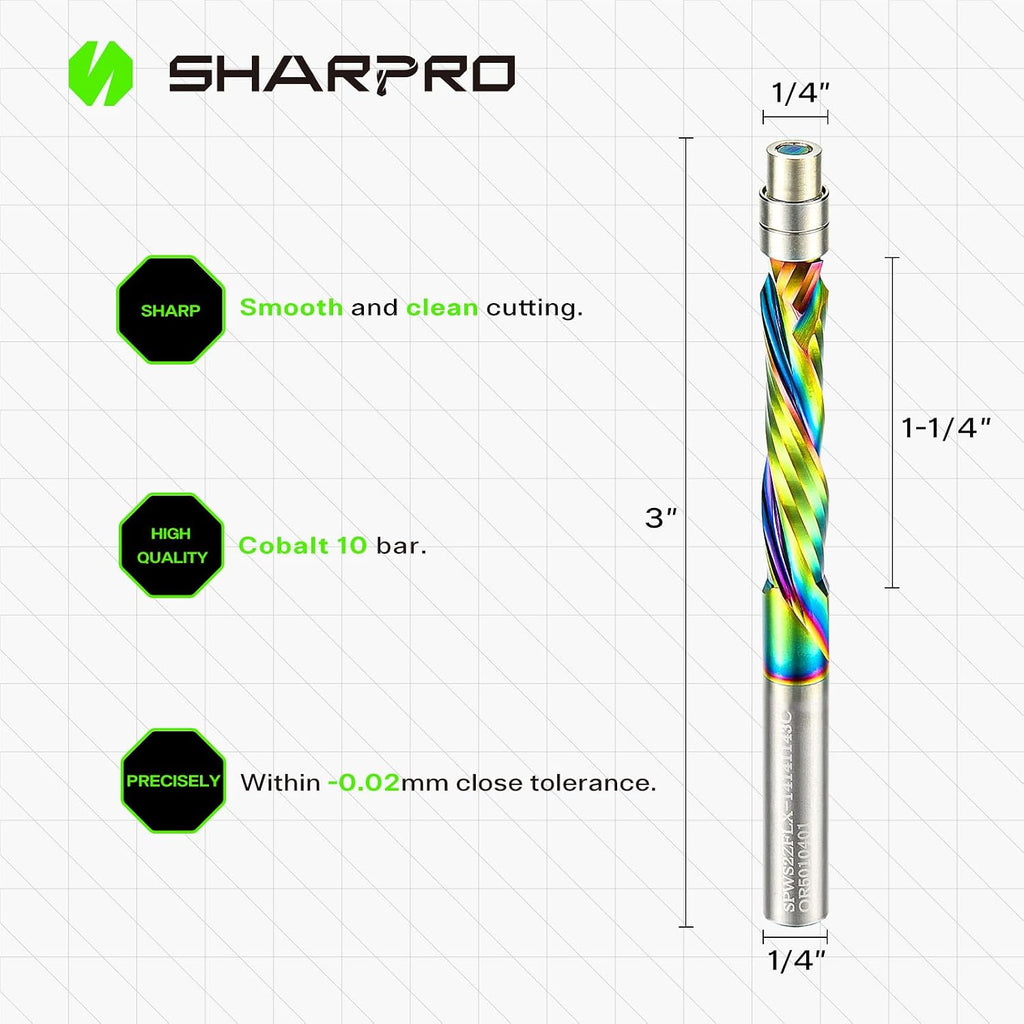 Compression Flush Trim Router Bit 1/4 Inch Shank,Flush Cut Router Bit with Bottom Bearing,Extra Long Coated Carbide