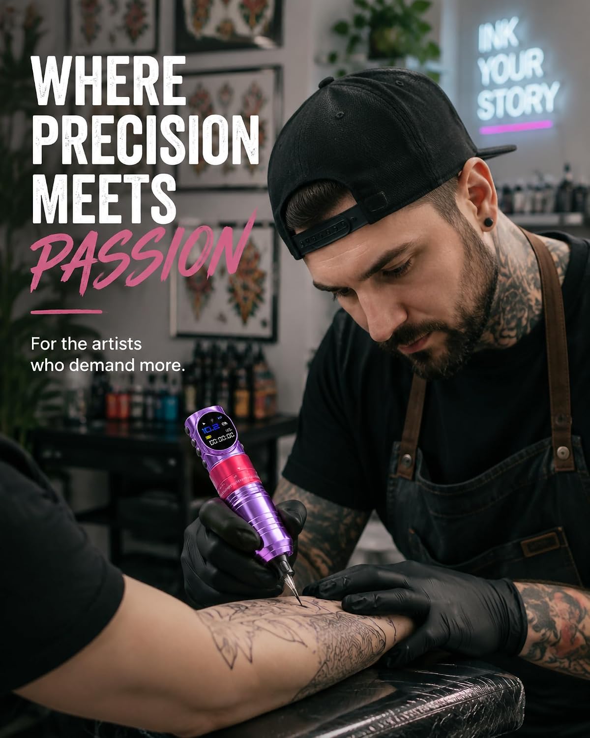 Wireless Rotary Tattoo Gun with Dual Batteries, 6 Stroke Settings