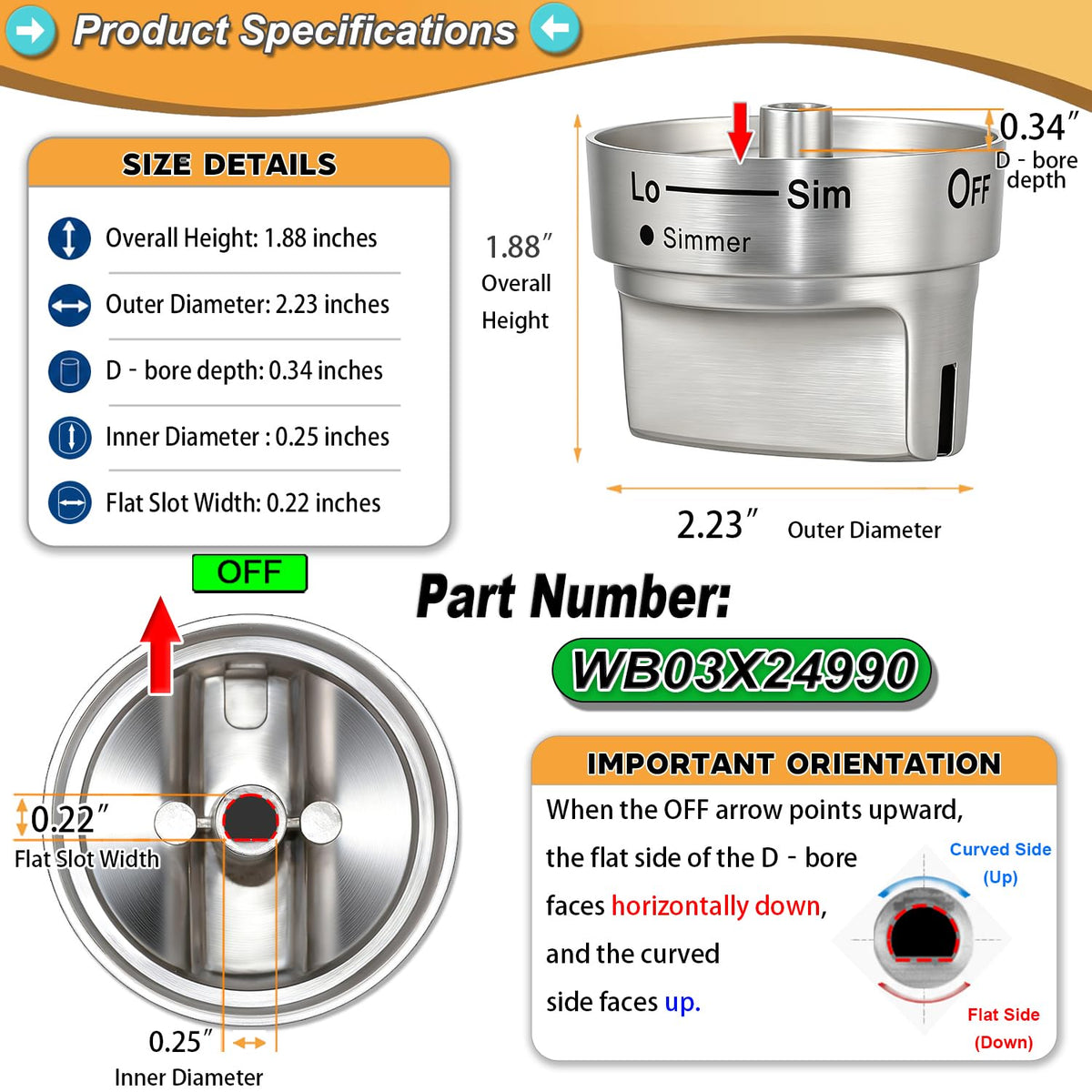 Stainless Steel WB03X24988 for GE Stove Knobs Replacements
