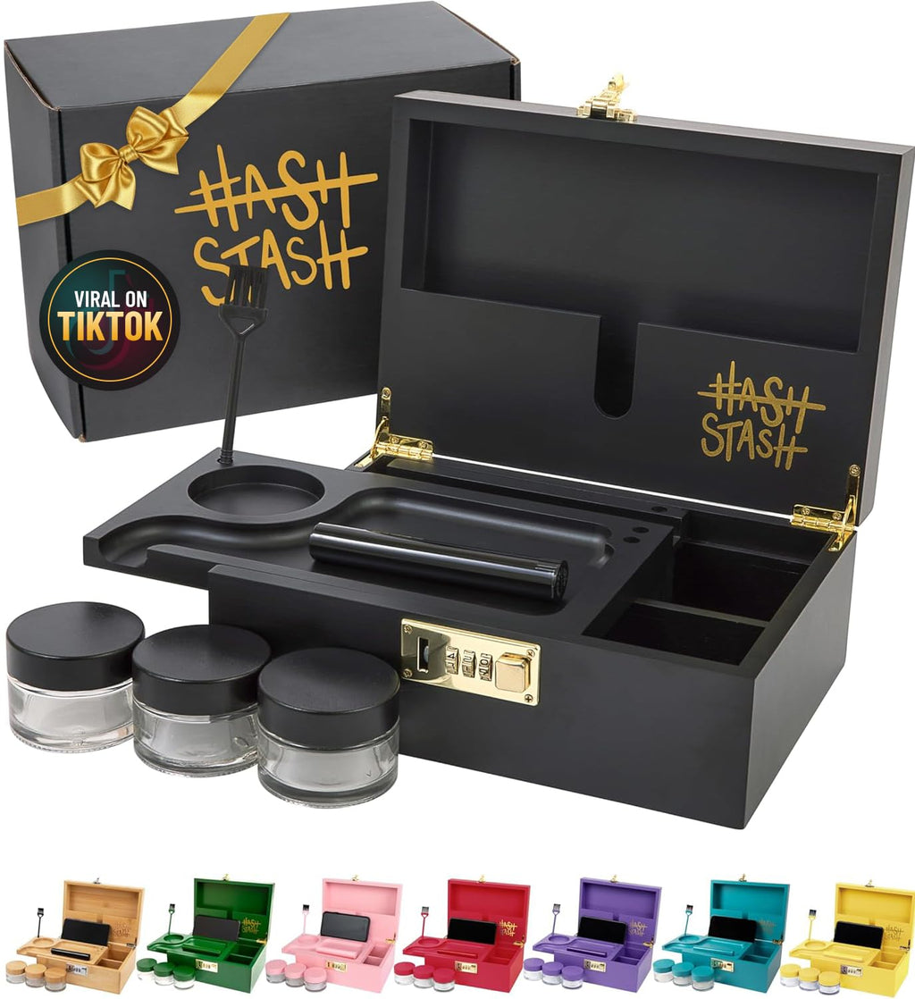 OG Large Bamboo Storage Box with Combination Lock & 3 Jars