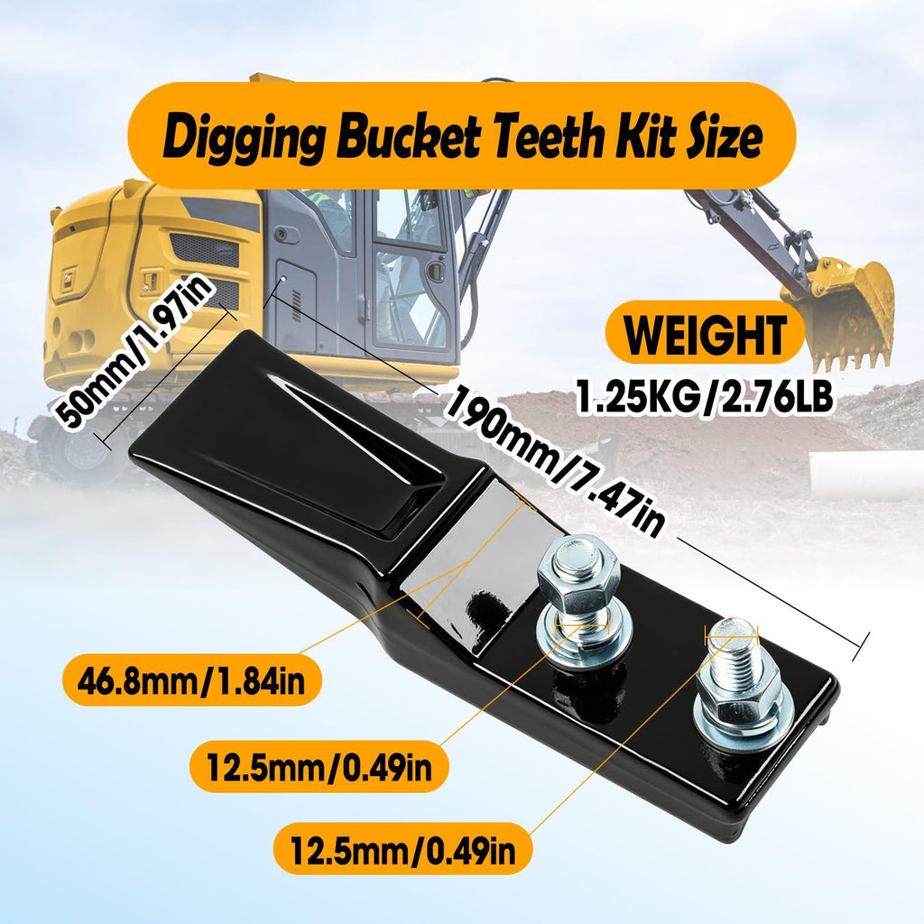 6 Pcs Digging Bucket Teeth with Flex Pins Kit Aperture 0.39in