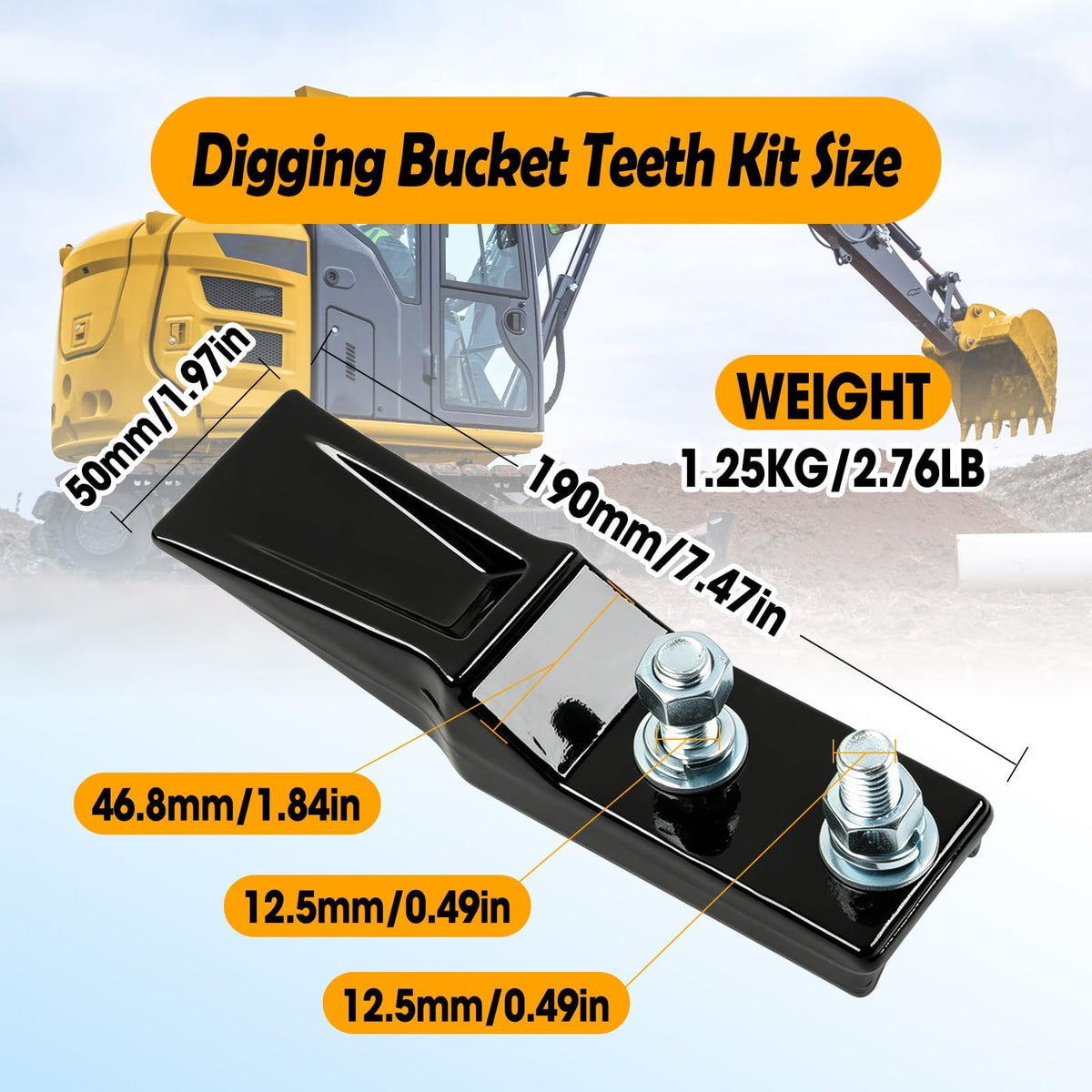 6 Pcs Digging Bucket Teeth with Flex Pins Kit Aperture 0.39in