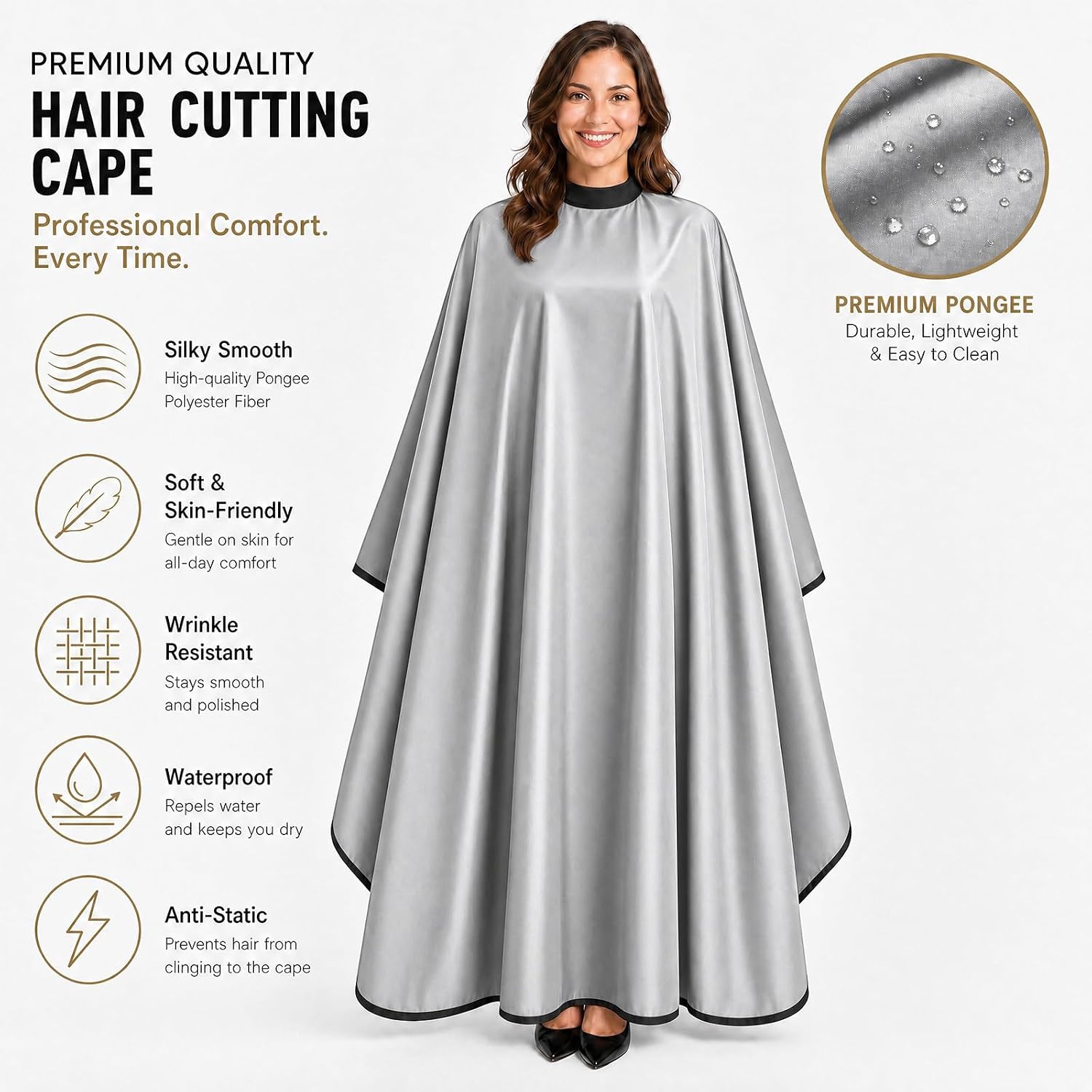 Waterproof Hair Cutting Cape, Extra Large, Silicone Neckline Professional Salon Barber Cape For Men, Women And Kids