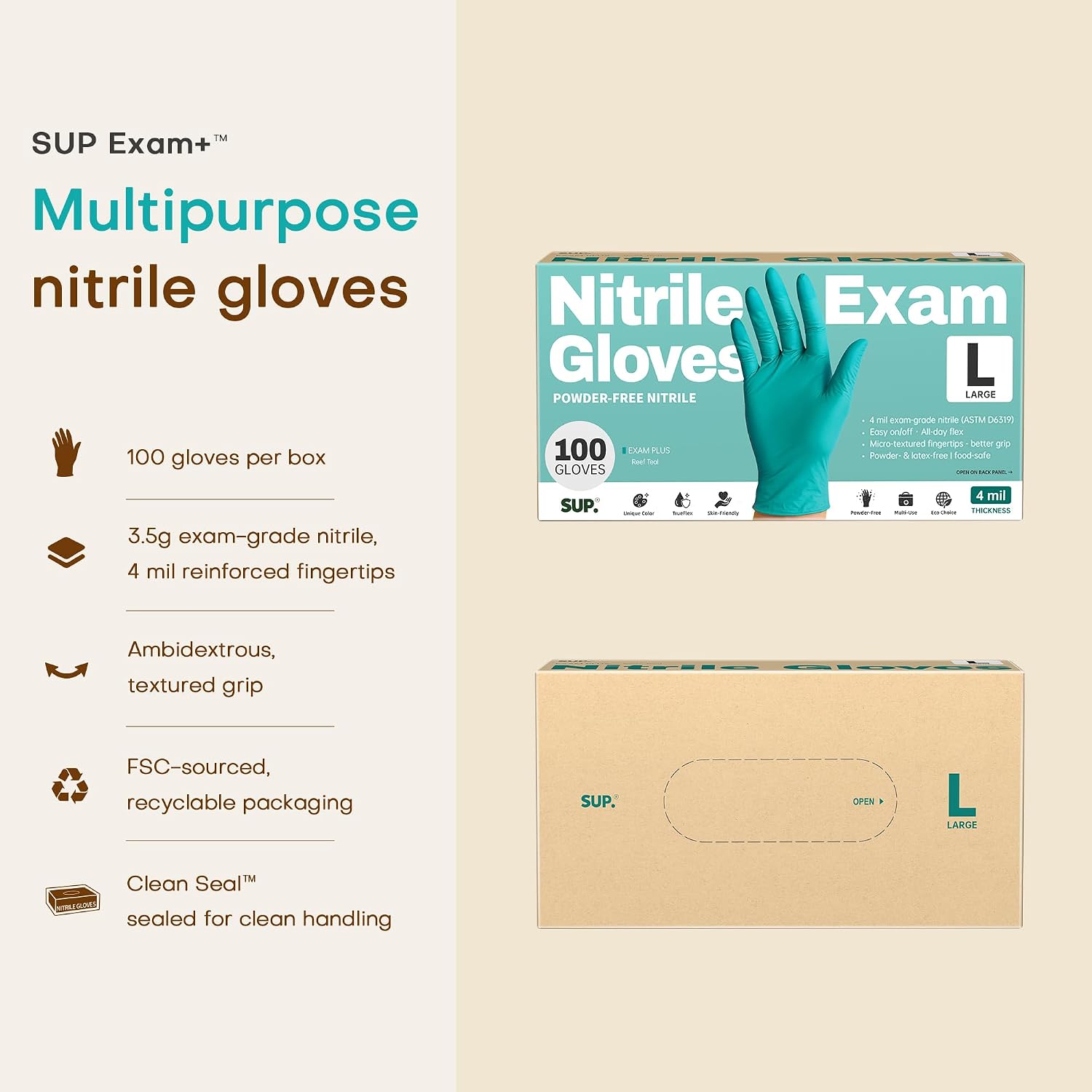 Powder-Free Nitrile Exam Gloves, 100 Count Food Safe Latex-Free Disposable Gloves for Medical Lab Cooking Cleaning, Teal