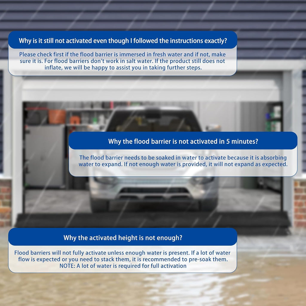 5 Pcs Water Barriers for Flooding 5ft x 6.5in Sandless Sandbag | Reusable Absorbent Alternative at Door Garage