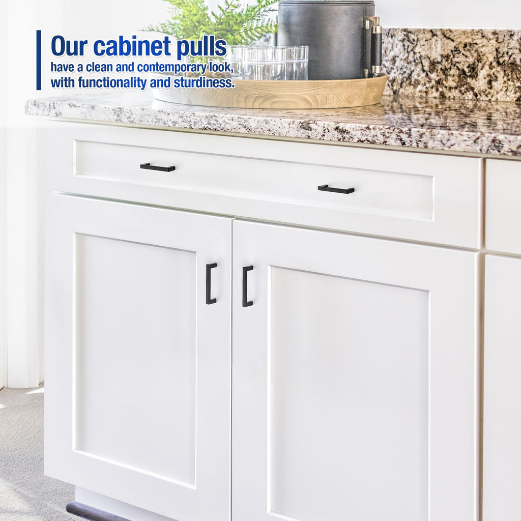 Matte Black Cabinet Pulls Slim Square Handles, 3 Inch, 30 Pack
