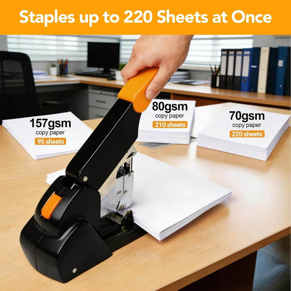 Heavy Duty Stapler 220 Sheets, Large Staplers for Desk with 7000 Staples, 60% Reduced Effort, 50,000+ Uses, Jam Free