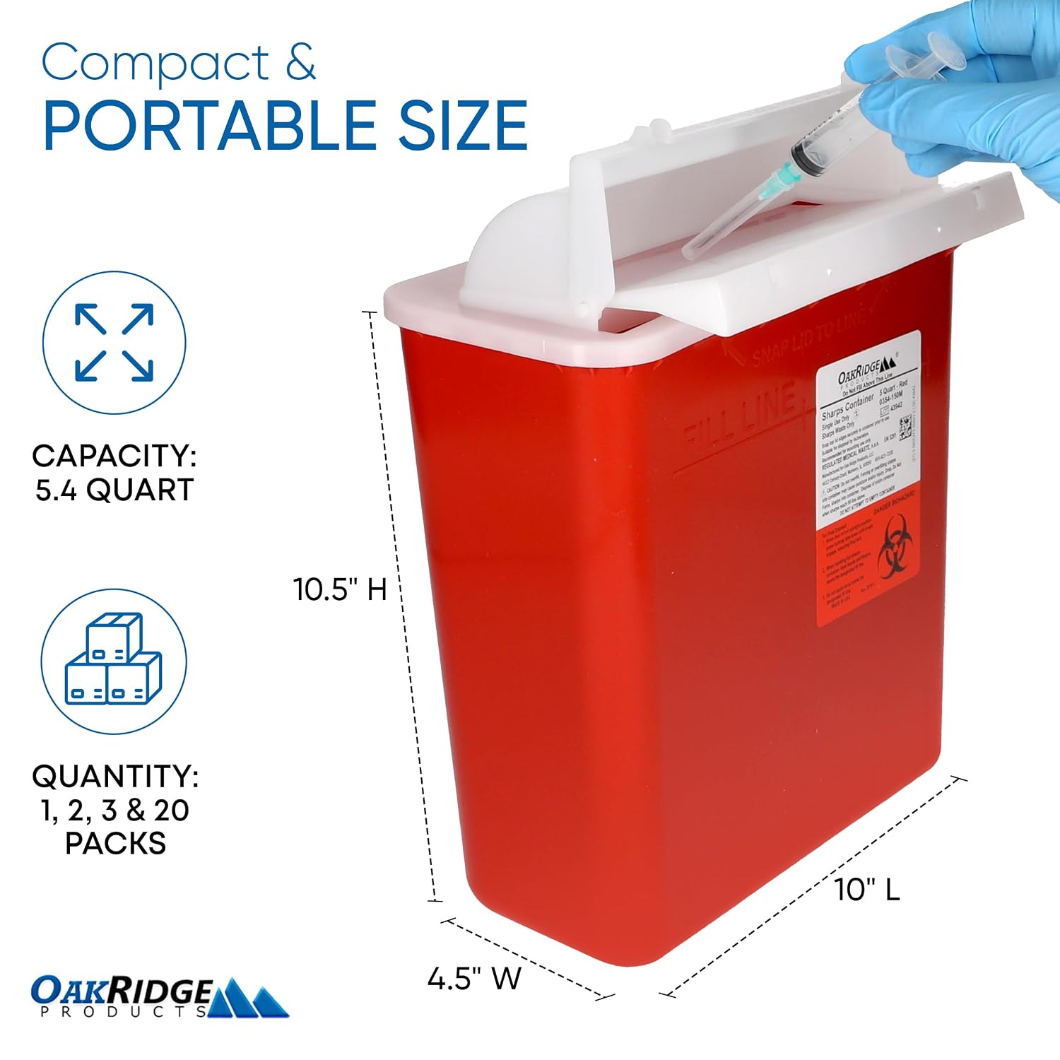 Sharps Container for Home Use and Professional 5 Quart (2-Pack), Biohazard Needle and Syringe Disposal, Mailbox Style