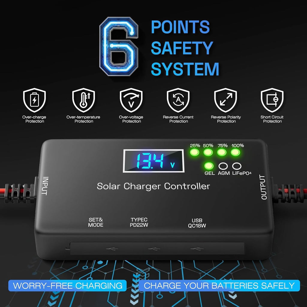 12V 20A PWM Solar Charge Controller with LCD for LiFePO4 AGM Gel Battery | 12V Intelligent Solar Panel Battery