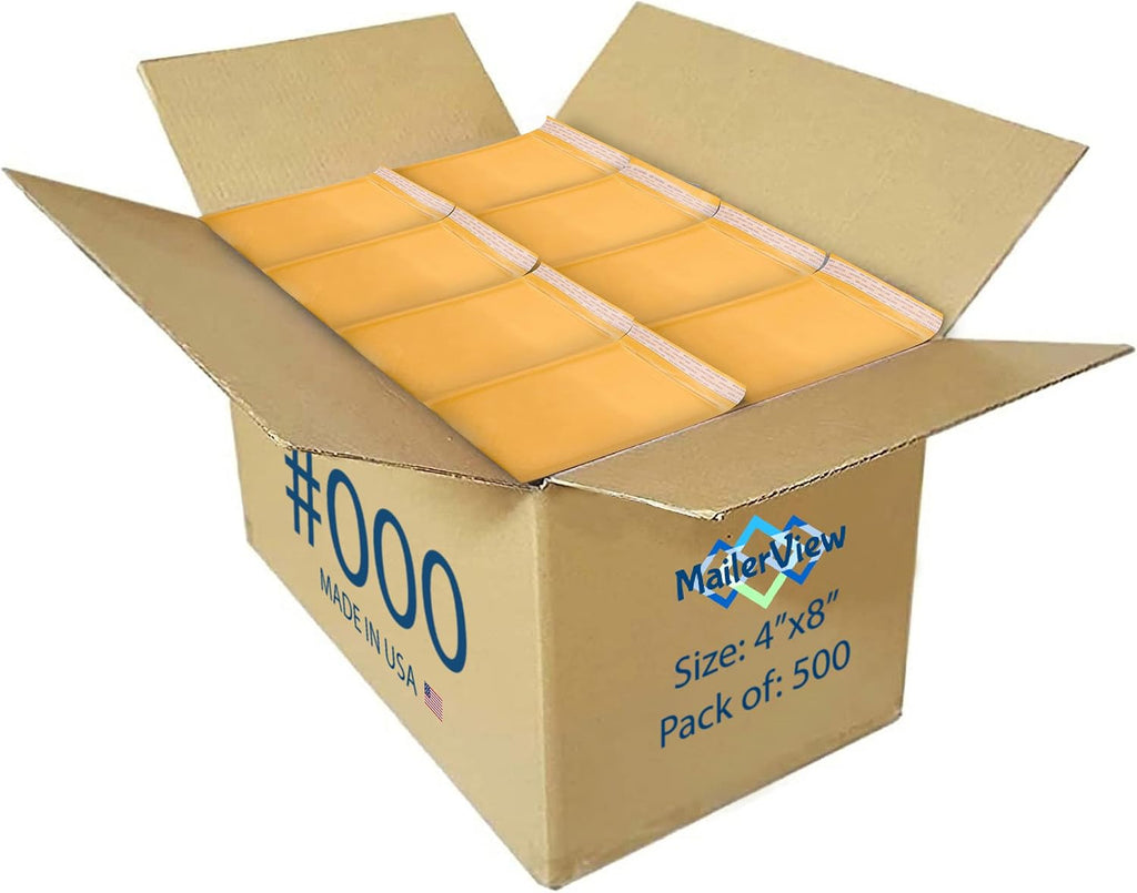 Small Kraft Bubble Mailers 4x8, Self Seal Padded Envelopes #000, 500 Pack