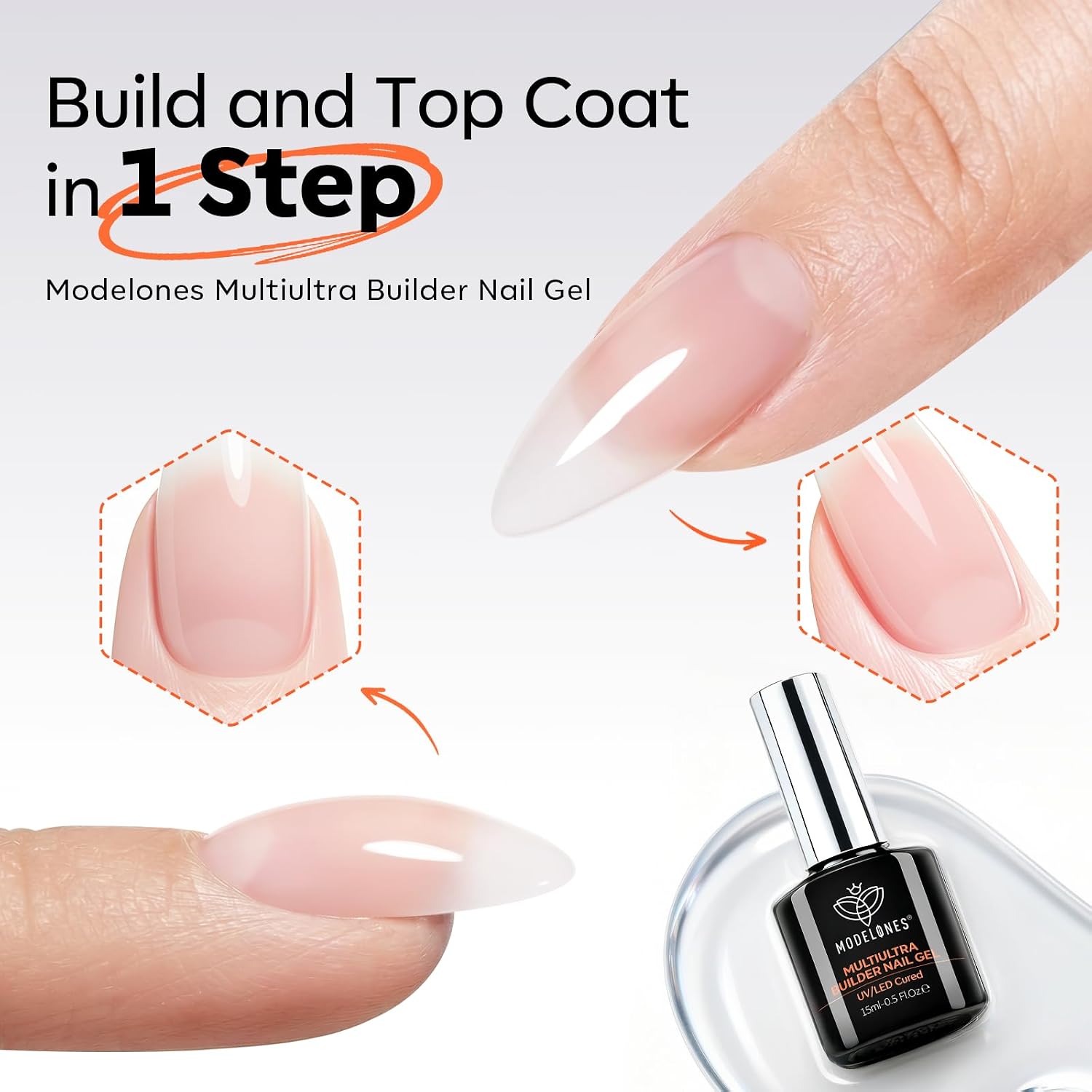 Builder Nail Gel, Ultra Clear Builder No Top Coat Needed | Glossy Jelly Finish, C-Curve Sculpting, 9-in-One LED Lamp