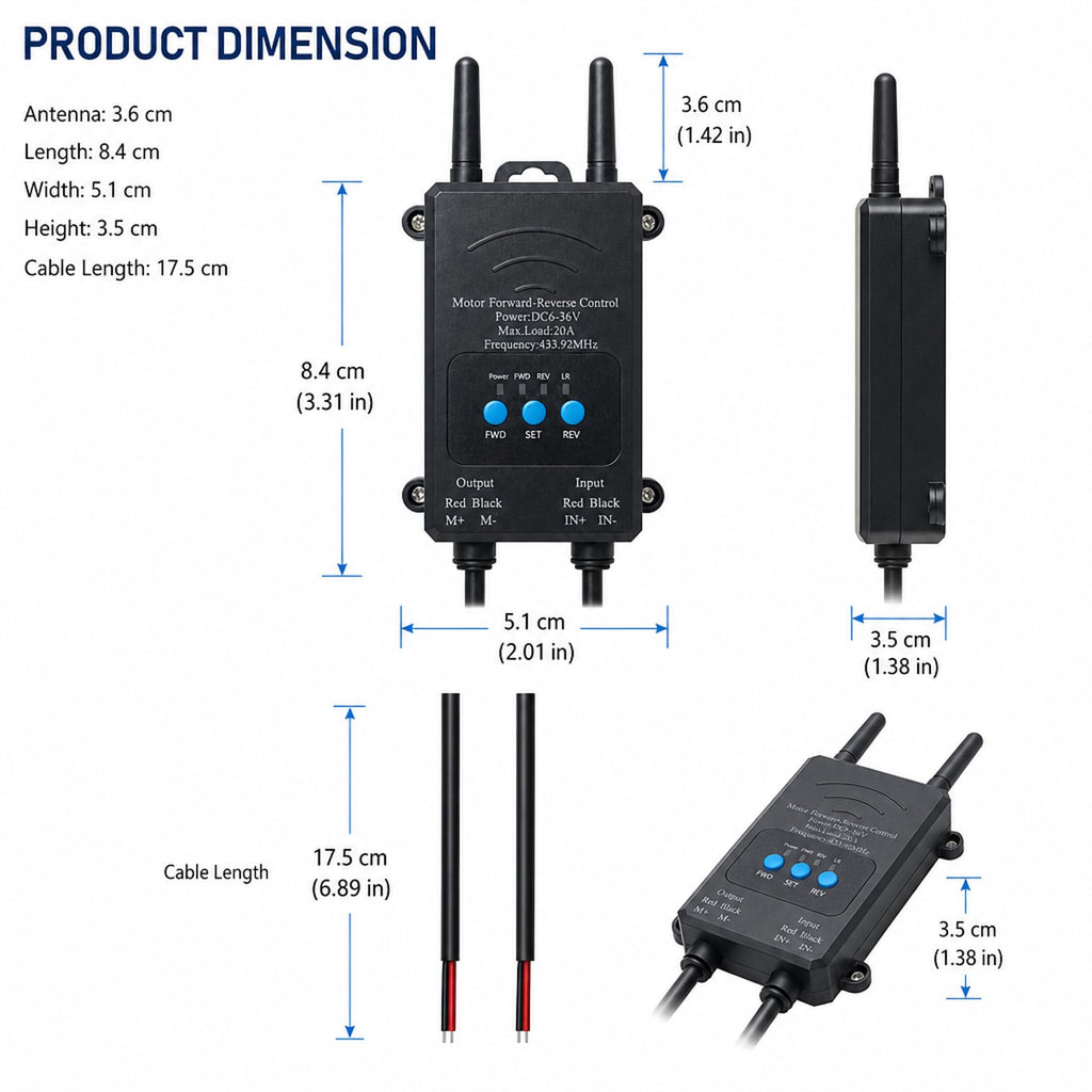 DC 6V–36V Wireless Remote Control Switch,Forward/Reverse Motor Controller