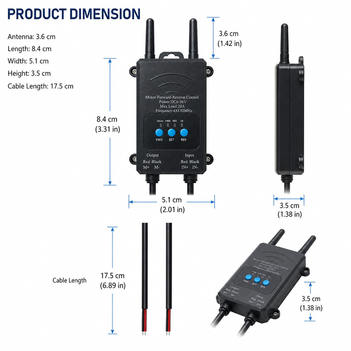 DC 6V–36V Wireless Remote Control Switch,Forward/Reverse Motor Controller