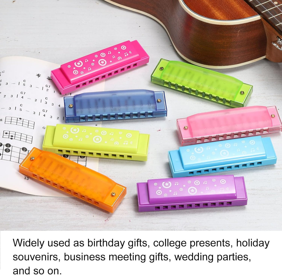 Clearly Colorful Translucent Harmonica 10 Holes Pink ABS Harp Mouth with PVC Box for Educational Musical Instruments