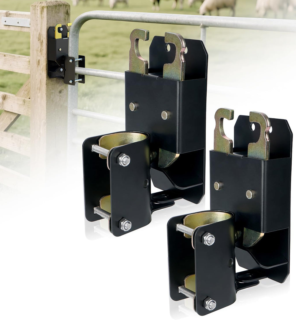 2 Way Farm Gate Latch, 2PC Heavy-Duty Fence Gate Latch with Self-Locking Nut, Black Livestock Gate Latch Compatible