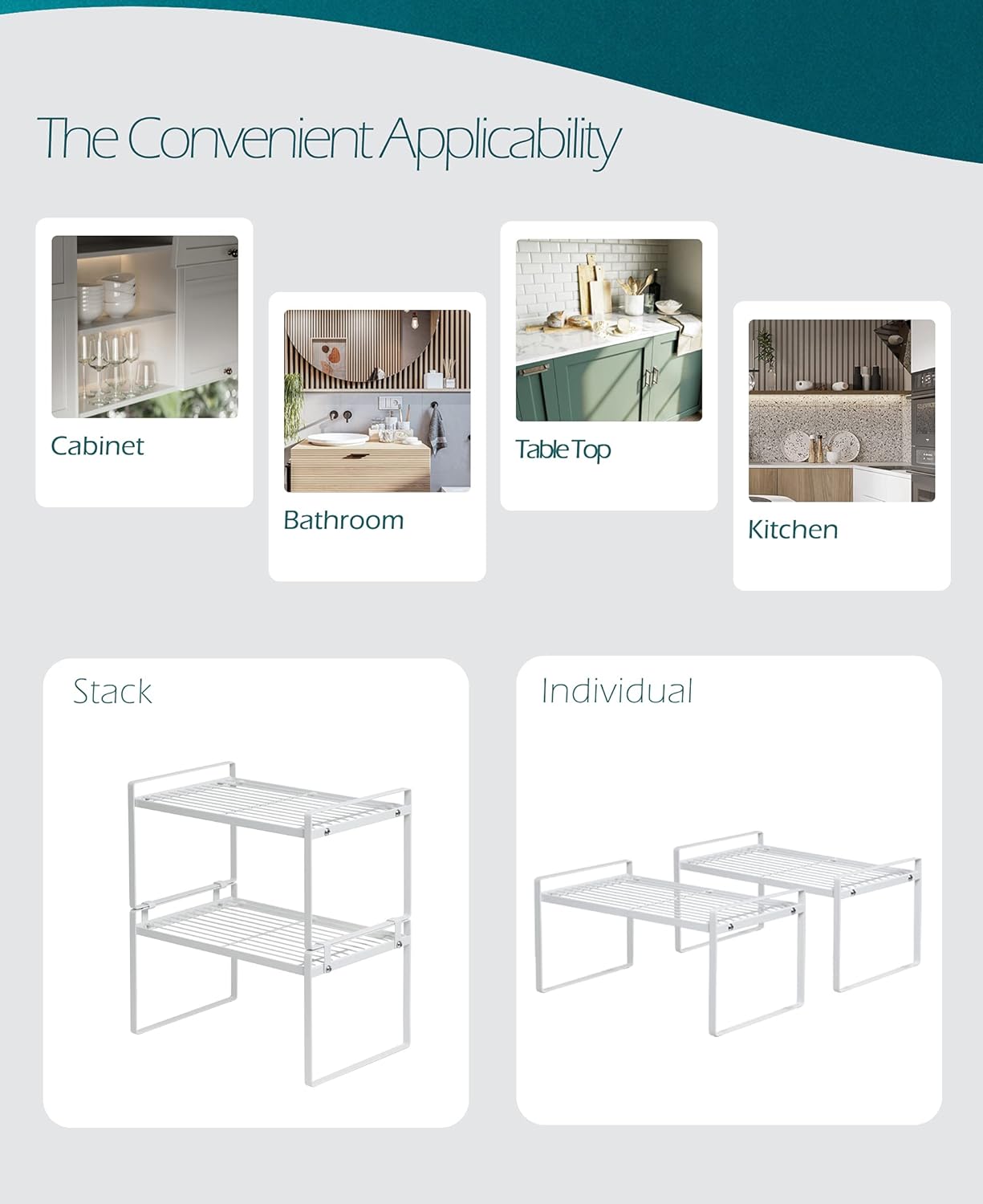 2 Pack Kitchen Cabinet Shelf Counter Organizer Rack Pantry Storage Bathroom Bedroom Office Table Desk Space Saving