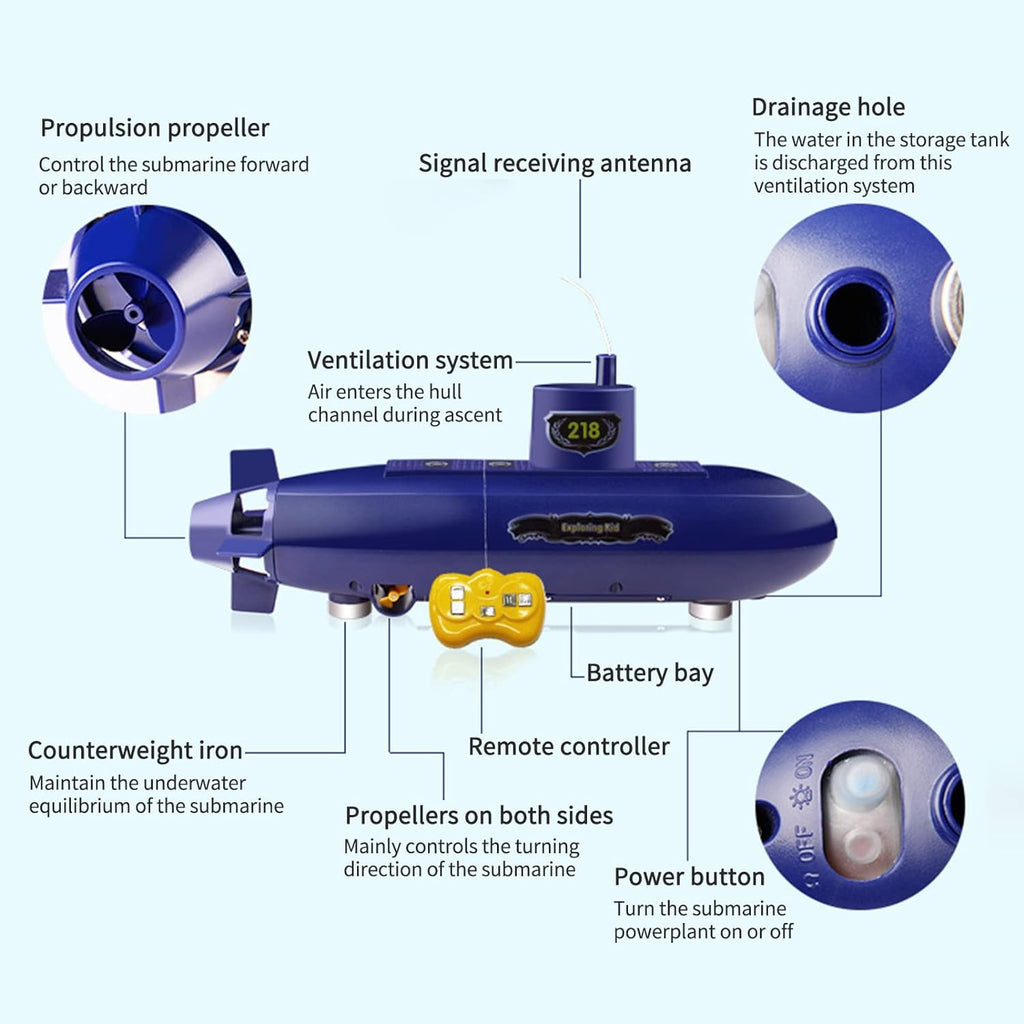 Mini RC Submarine, 2.4GHz Remote Control Boat, 6 Channels DIY Under Water Ship RC Boat
