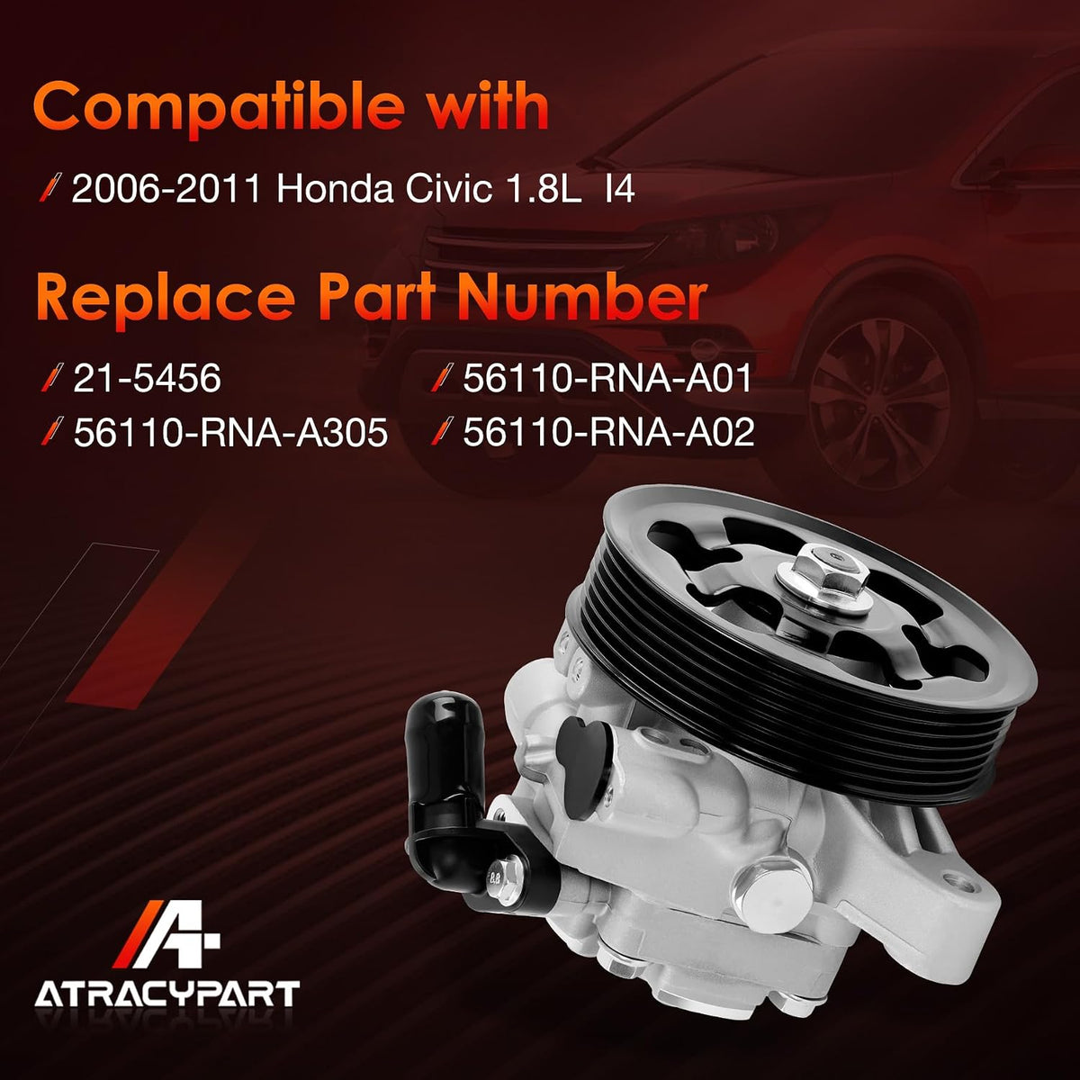 Power Steering Pump Compatible with 2006-2011 Honda Civic 1.8L L4