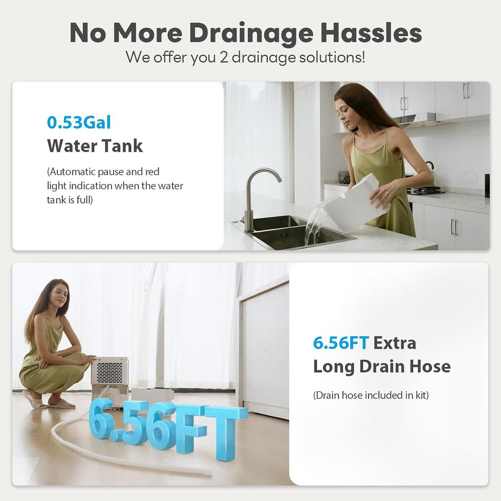 2500Sq.Ft Dehumidifier,34Pint Dehumidifiers for Home, Quiet Dehumidifier for Basement, Bedroom, Bathroom,6.56FT Drain