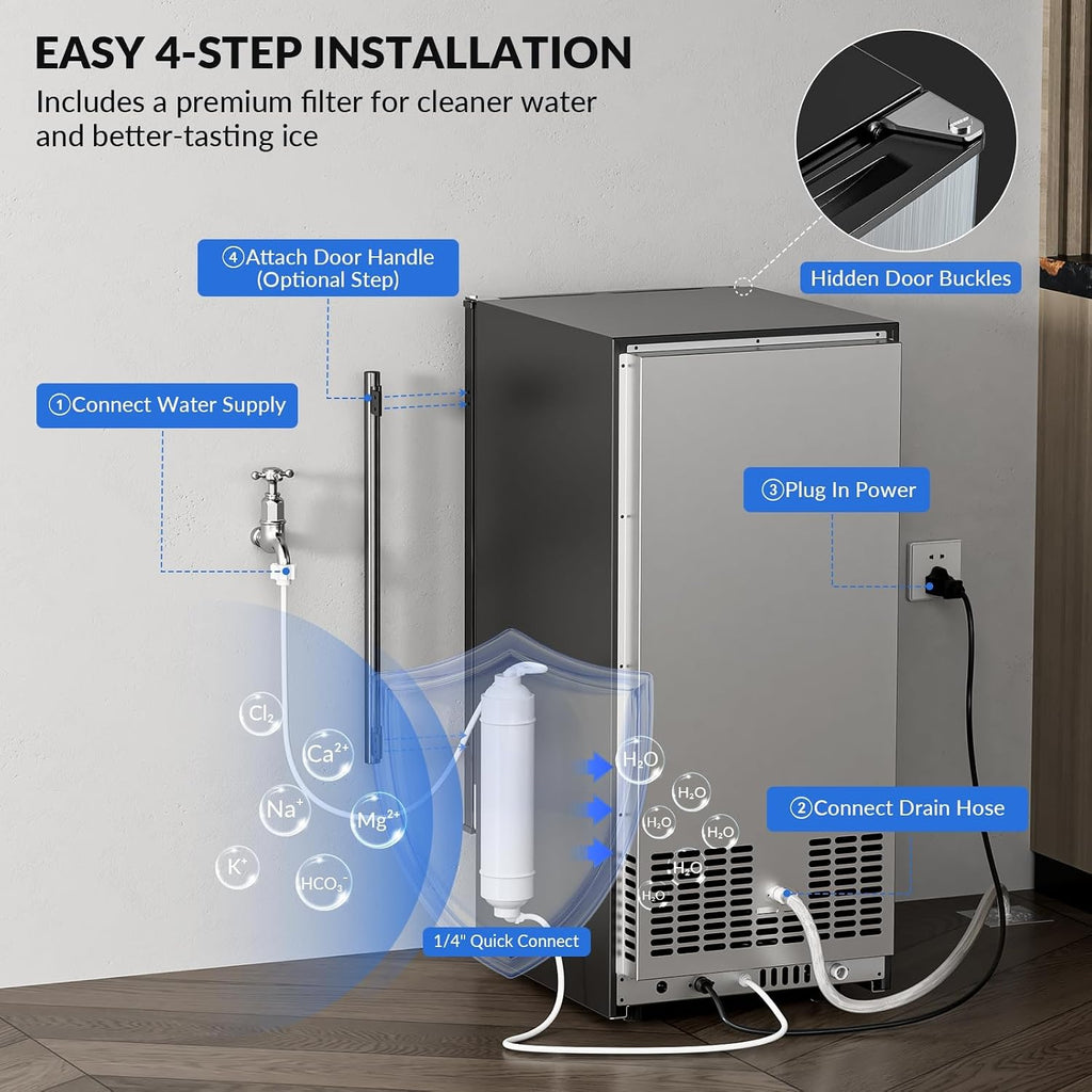 2-in-1 Under Counter Nugget Ice Maker with Beverage Refrigerator