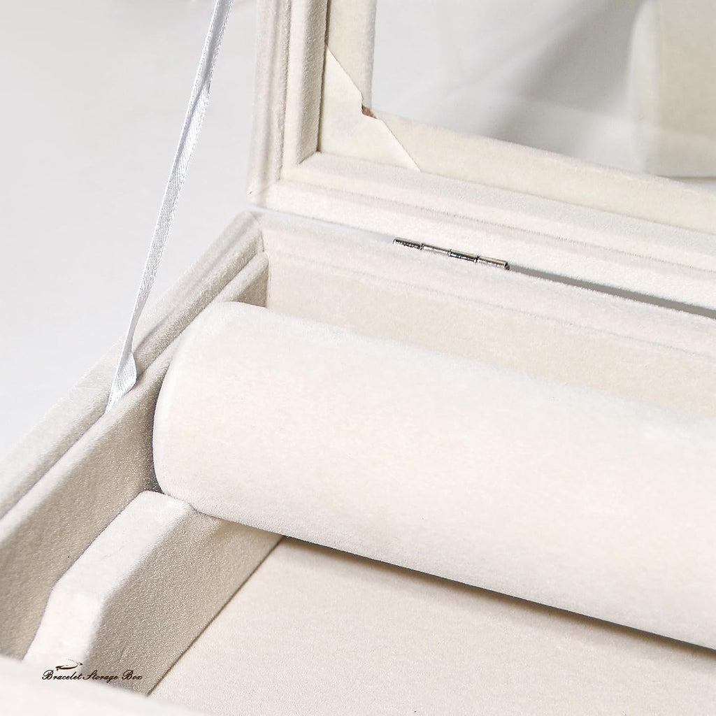 Bracelet Display Holder with Rods for Bangles Watches, Jewelry Organizer Box Storage Case with Clear Lid (Beige)