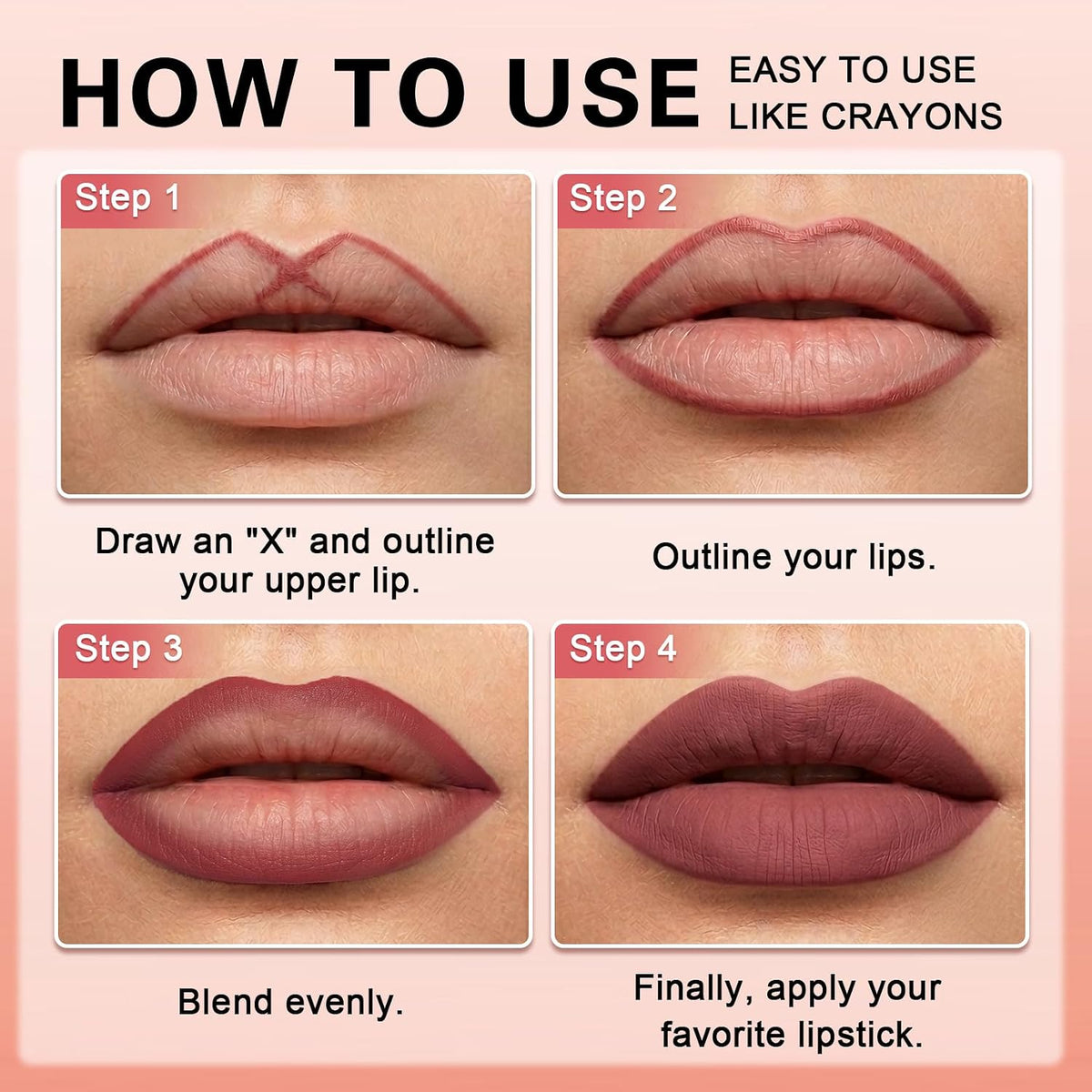2-in-1 Matte Lip Crayon Nude Lipstick & Liner with Lip Brush, #01