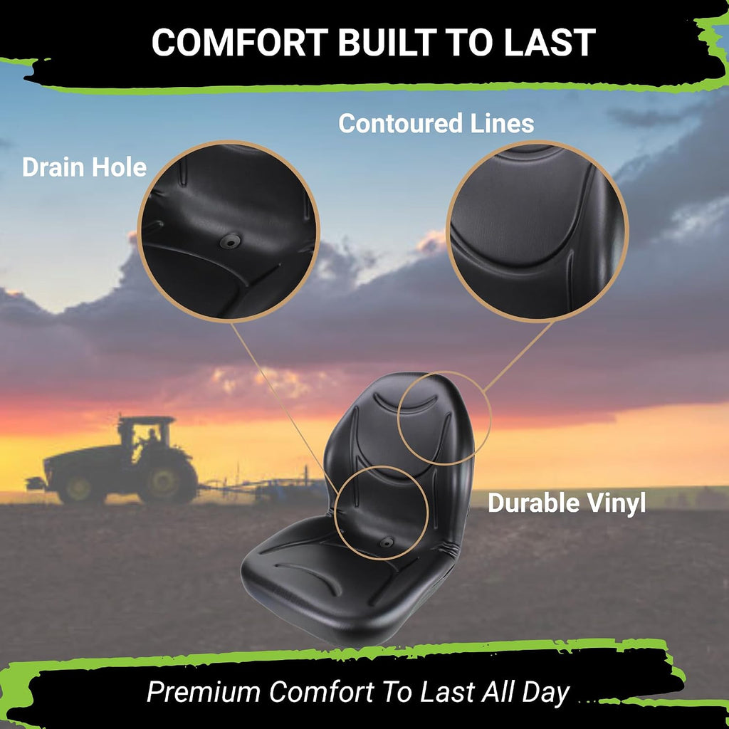 Eparts Universal Tractor Seat Replacement, Compact High Back Lawn Mower Seat, Black Forklift Seat, Central Drain