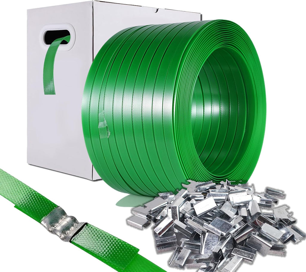 Packaging Strapping, Pallet Straps, Banding Strap (5/8" x 1500 ft x 0.035" PET Polyester Coil Roll and 100 Buckles)