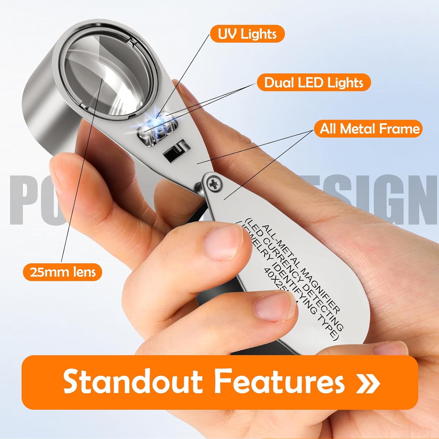 40X Jewelers Loupe Magnifier LED/UV Illuminated Magnifying Glasses | Jewelry Loop Pocket Folding Magnifying Glass