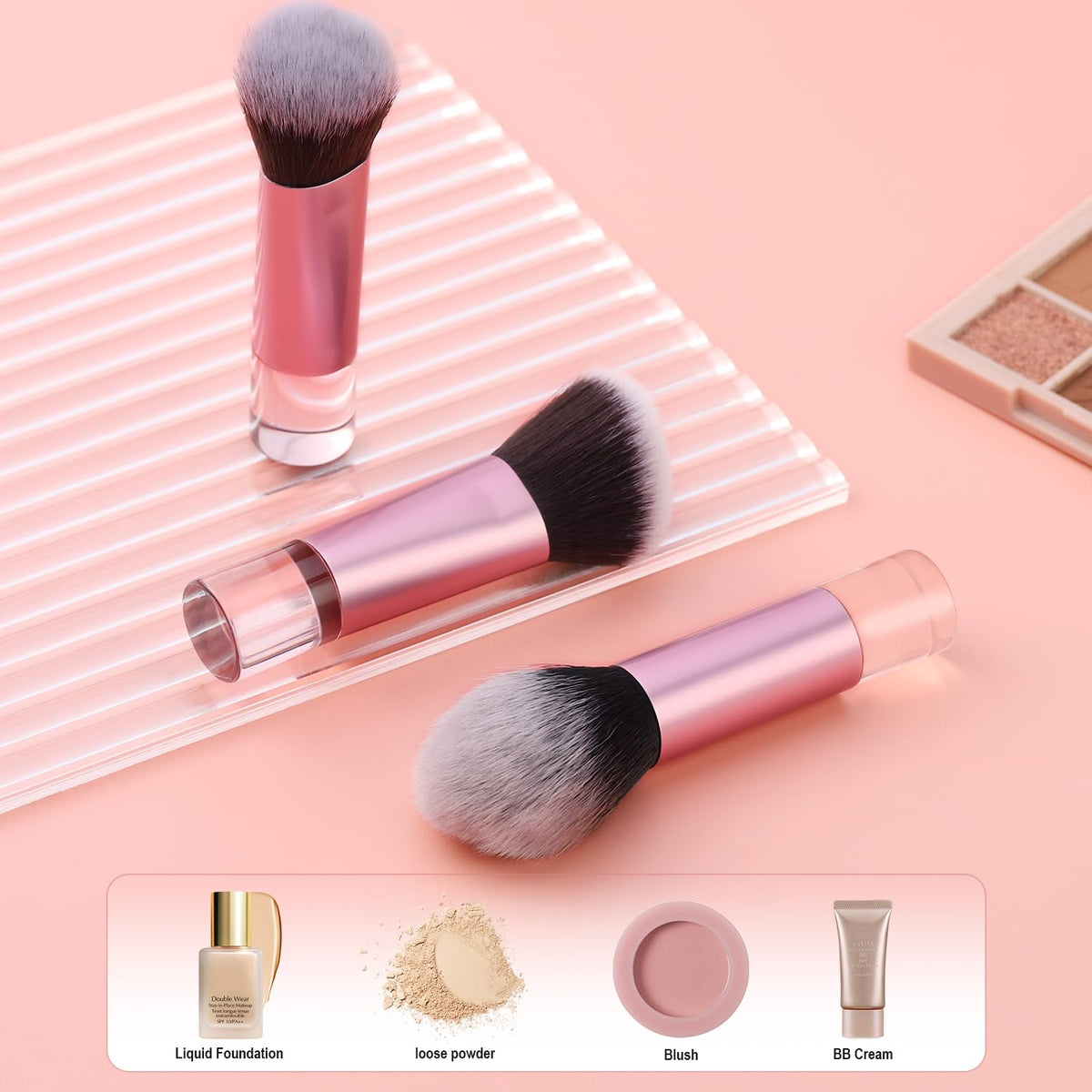 Foundation Contour Powder Brush Set, 3PCS Premium Travel Kabuki Mini Brush