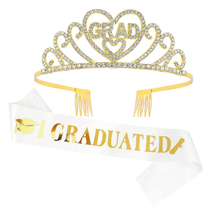 Gold Graduate Crown and Sash - Congratulations Grad Party Decorations 2026- Women's Grad Tiara and Sash