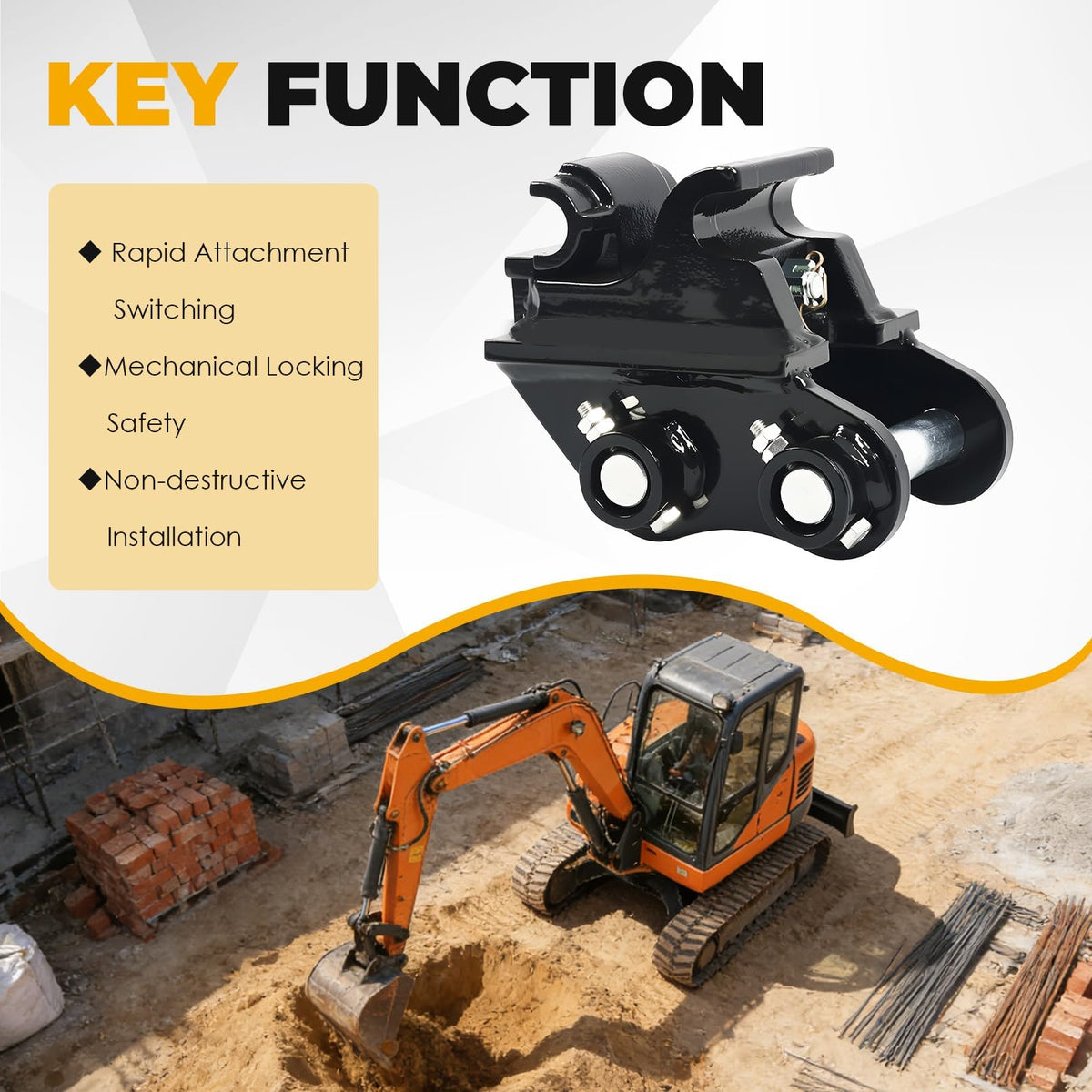 Agrovolcyn Mini Excavator Quick Hitch Coupler Compatible with 0.8-2.0 Ton