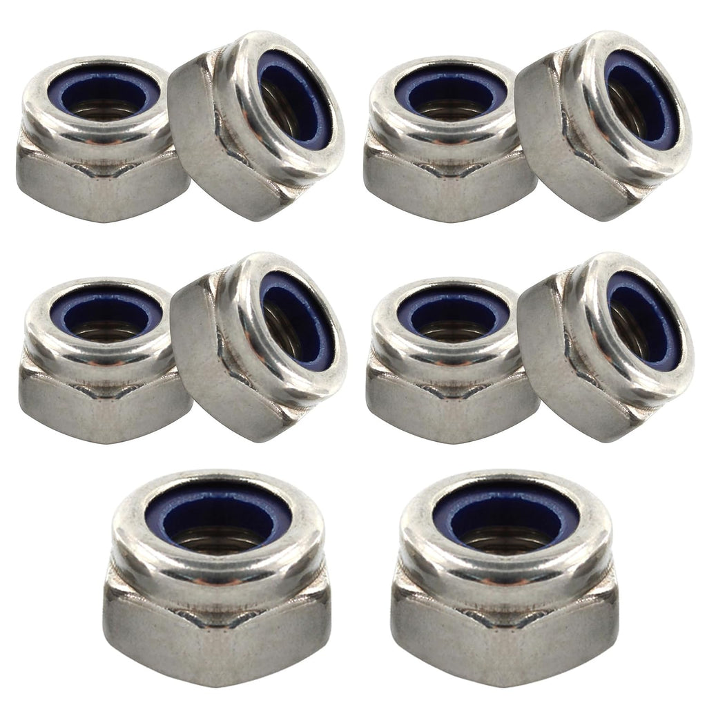 10PCS Stainless Steel 304 Lock Nuts, M10-1.5 Nylon Insert Hex Lock Nuts