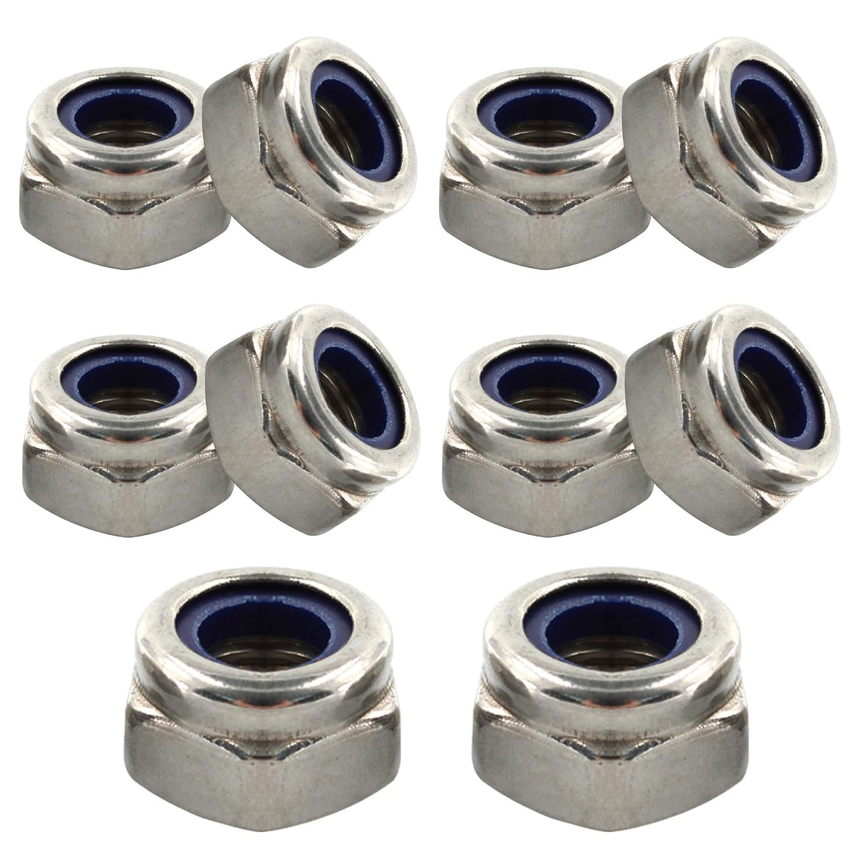 10PCS Stainless Steel 304 Lock Nuts, M10-1.5 Nylon Insert Hex Lock Nuts