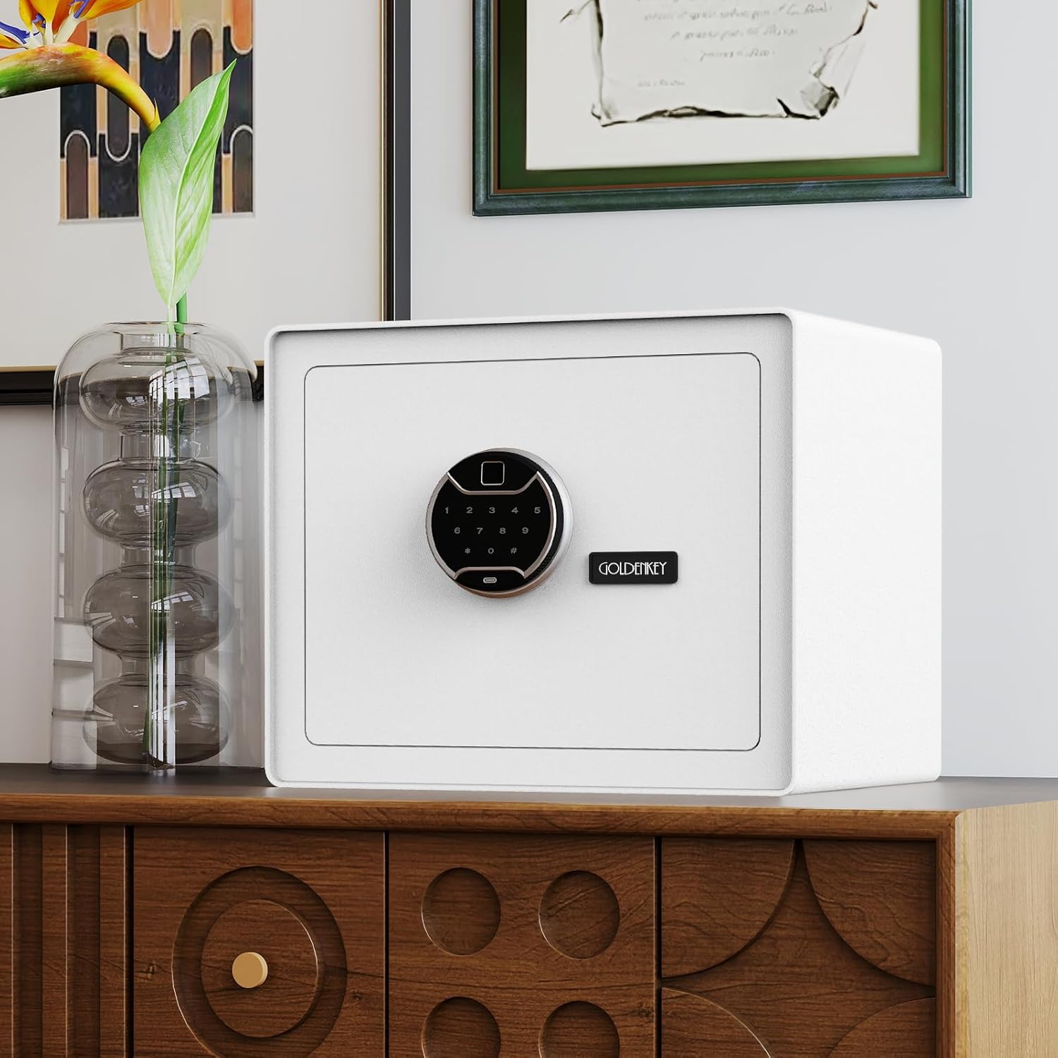White Fingerprint Safe for Home, 1.6 Cu Ft Biometric Security Safe Box with Touchscreen Keypad, Jewelry Safes for