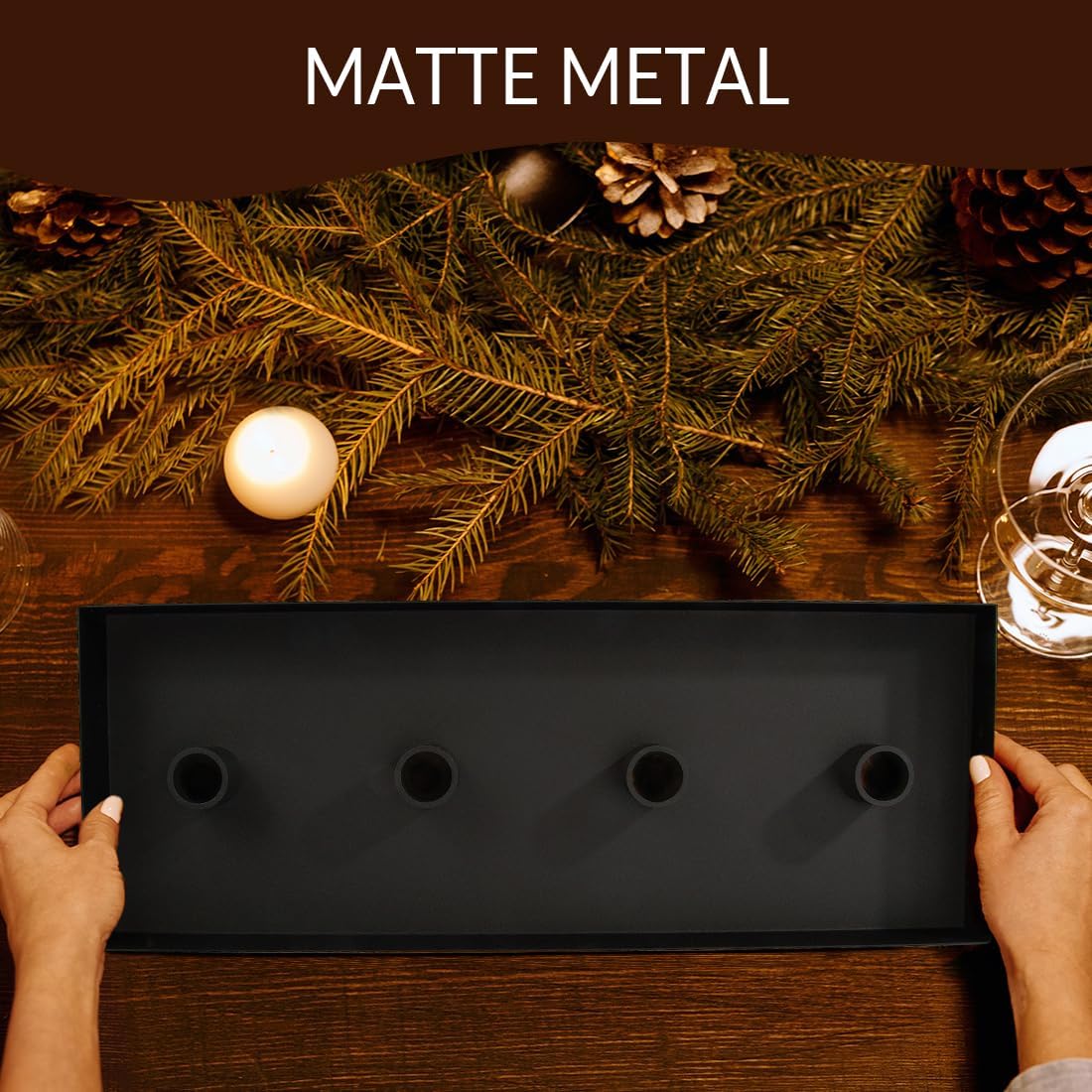 Matte Black Iron Advent Candle Holder, 4 Candlestick Seats