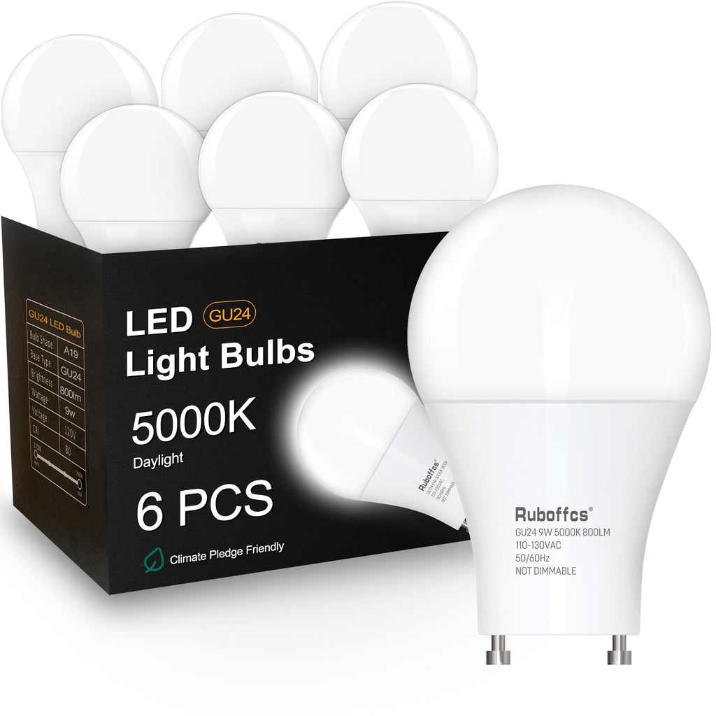 6 Packs GU24 LED Light Bulbs,Daylight 5000K,Efficient 9W