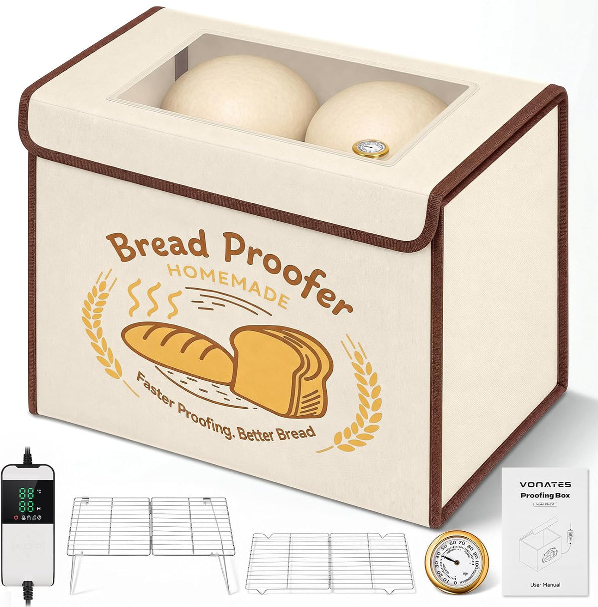 Extra Large Folding Bread Proofing Box with 50-113℉ Temp Control & 48H Timer, Dough Proofer with Hygrometer, Metal
