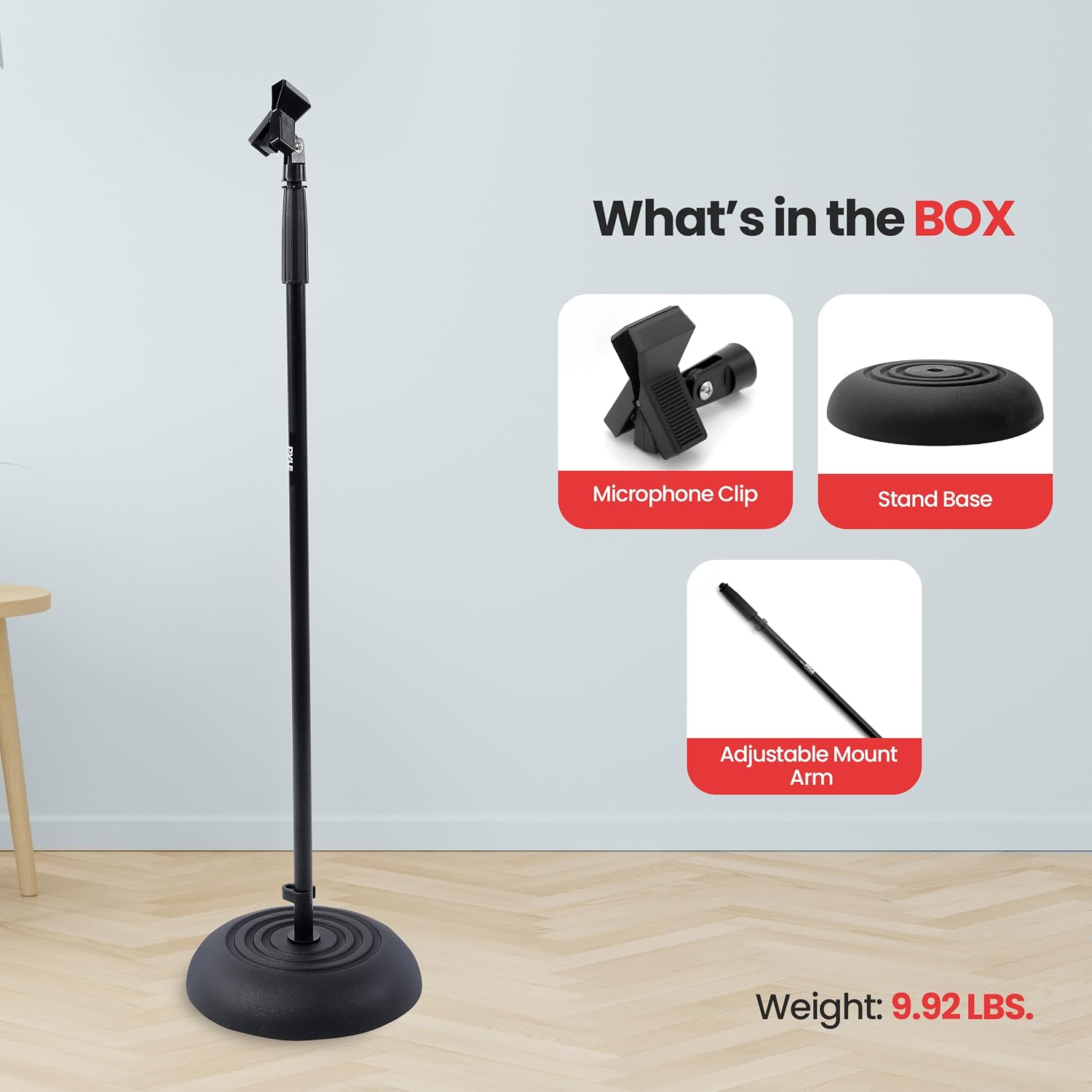 Universal Microphone Stand - Handheld Mic Compatible, Heavy Compact Base, Lightweight & Compact Design, 2.8 to 5 Ft
