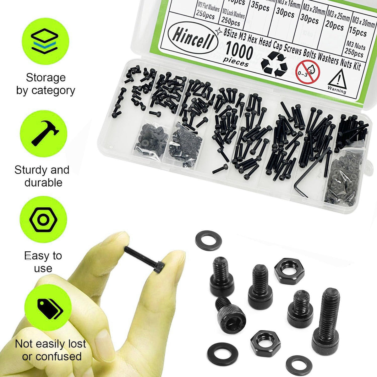 1000Pcs M3 Screws Assortment Kit, 12.9 Grade Hex Bolts Set for 3D Printer