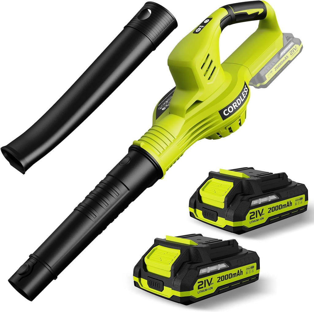 Leaf Blower Cordless 21V with 2 Batteries Charger Lightweight Battery Power | Electric Leaf Blower, Battery Powered