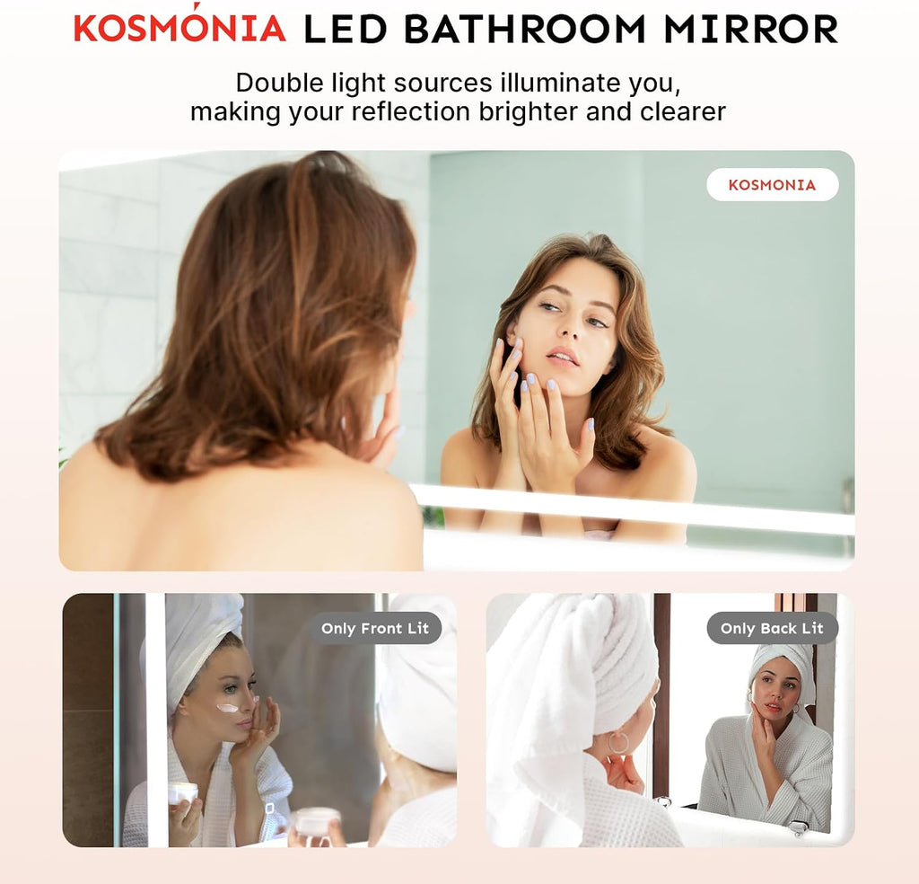 28x20 Inch LED Bathroom Mirror with Lights, Anti-Fog, Dimmable | Backlit & Front Lit Lighted Vanity Mirror for Wall