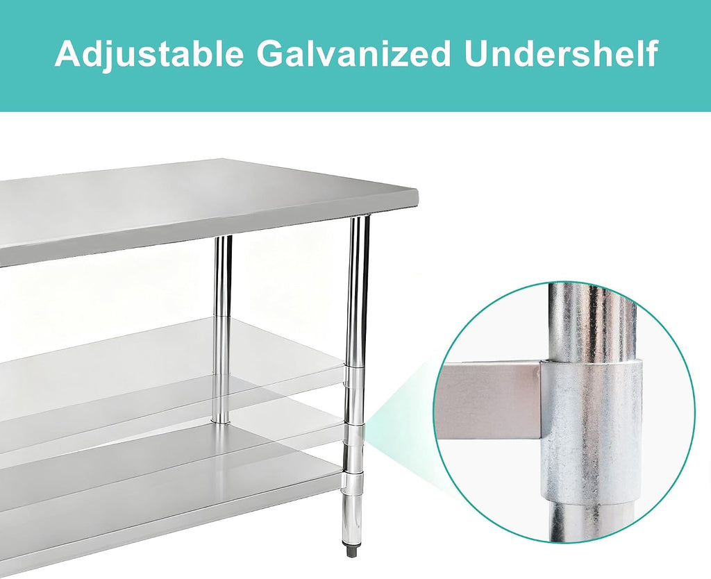 24 x 24 Inch NSF Stainless Steel Work Table with Undershelf