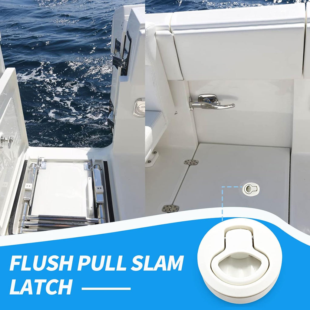 2 Pack 2 Inch Flush Pull Slam Latch, Plastic (White)